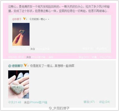 张馨予晒出“石头心”图 李晨前女友晒出相同石头心娱乐明星