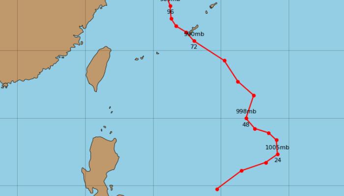 4号台风艾利胚胎路径趋势图预测 台风路径实时发布系统4号路径走向