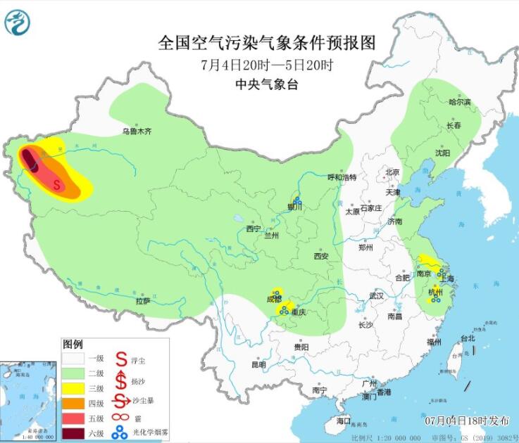 7月5日环境气象预报：新疆南疆盆地部分地区仍有沙尘