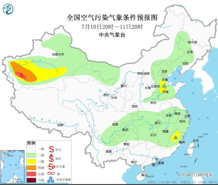 7月11日环境气象预报：因为降水无大范围臭氧或霾天气