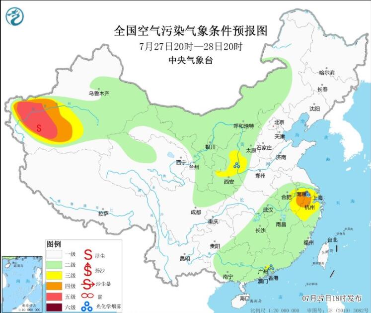 7月28日环境气象预报：新疆南疆盆地青海柴达木盆地仍有沙尘