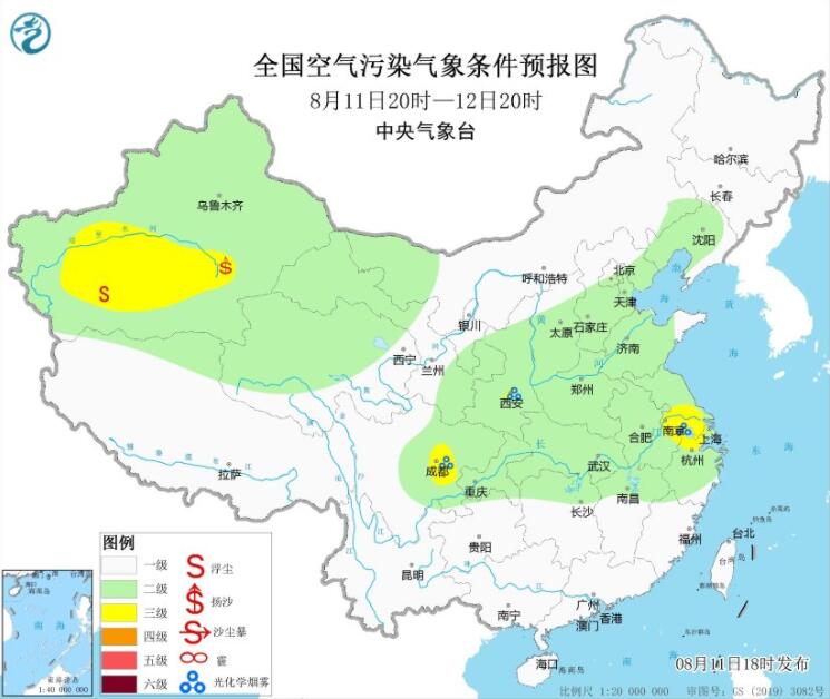 8月12日环境气象预报：新疆南疆盆地有沙尘天气