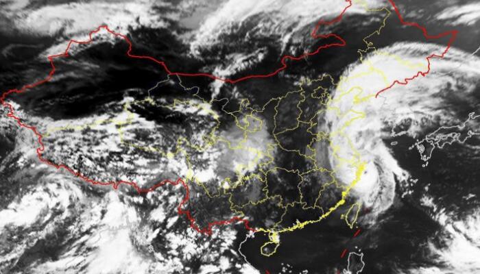 12号台风梅花最新云图实况：云系“尾巴”覆盖至东北