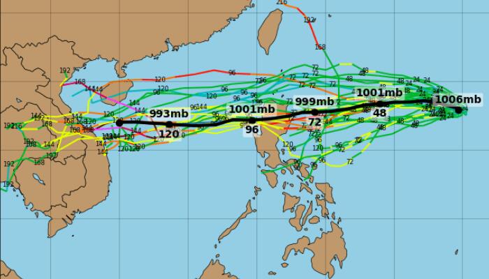 15号台风塔拉斯胚胎路径图 十五号台风未来发展趋势预测图