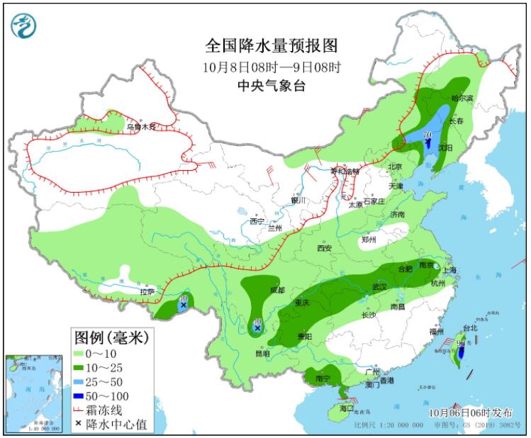 国庆第6天四川江汉等地有降雨 华北东北等地有雨雪天气